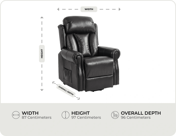 Derby Genuine Leather Black Rise & Recline Mobility Chair measurements
