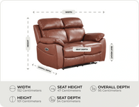 Torino Genuine Leather Tan  Electric Power Recliner 2 Seater Sofa measurements