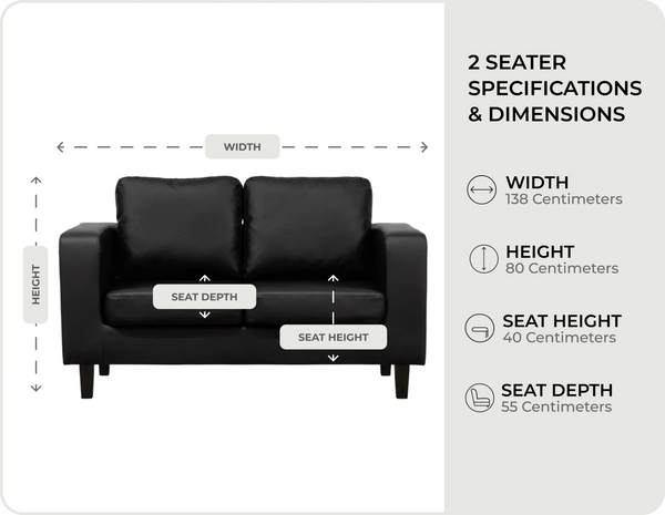 Box Black  Leather 2 seater measurements
