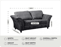 Cotswold Grey Fabric 2 Seater Sofa measurements