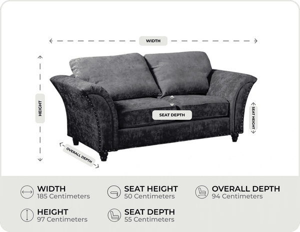 Cotswold Grey Fabric 2 Seater Sofa measurements