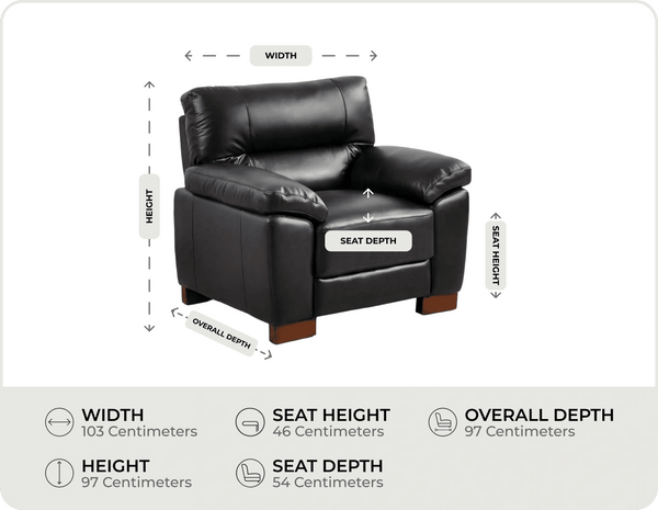 Dalmore Genuine Leather Black Armchair measurement 