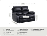 Serano Black Leather Manual Recliner 2 Seater Sofa measurements
