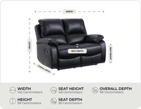 Serano Black Leather Manual Recliner 2 Seater Sofa measurements
