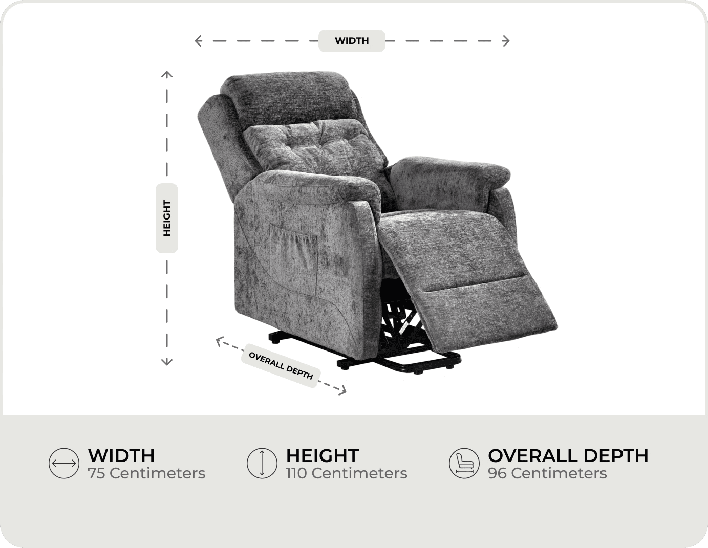 Oliver Grey Fabric Rise & Recline Mobility Chair measurement