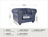 Chesterfield Blue Leather Antique Armchair - measurements