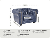 Chesterfield Blue Leather Antique Armchair - measurements