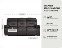 Foster Dark Grey Fabric Electric Recliner 3 Seater Sofa measurements
