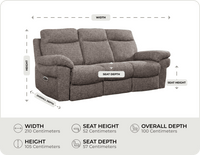 Lunaro Brown Fabric Electric Recliner 3 Seater Sofa measurements
