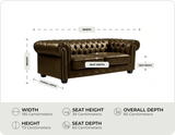 Chesterfield Brown Leather Antique 3 Seater Sofa measurement