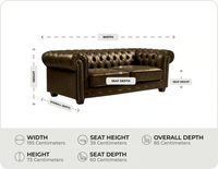 Chesterfield Brown Leather Antique 3 Seater Sofa measurement