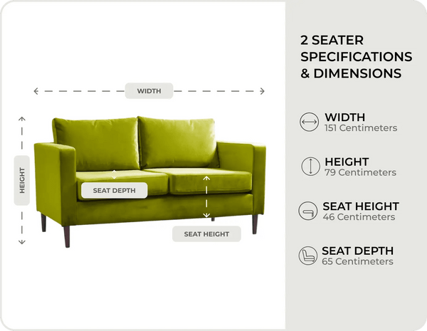 Nova Grass Fabric 2 Seater Sofa measurements
