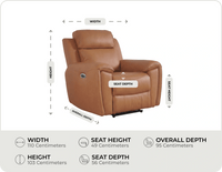 Leo Genuine Leather Caramel Armchair with Electric Power Recliner measurements