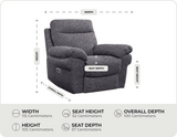 Lunaro Grey Fabric Electric Recliner Armchair measurements
