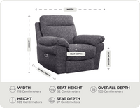 Lunaro Grey Fabric Electric Recliner Armchair measurements
