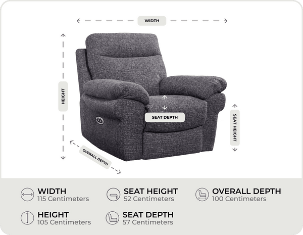 Lunaro Grey Fabric Electric Recliner Armchair measurements
