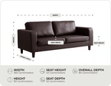 Nova Brown Leather 3 Seater Sofa measurements
