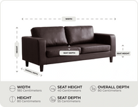 Nova Brown Leather 3 Seater Sofa measurements