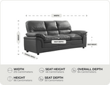 Florence Grey Leather 3 Seater Sofa measurement