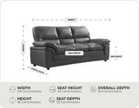 Florence Grey Leather 3 Seater Sofa measurement