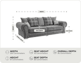 Florence Scatter Grey Fabric 4 Seater Sofa measuremens