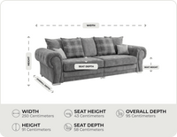 Florence Scatter Grey Fabric 4 Seater Sofa measuremens