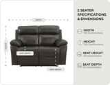Milano Genuine Leather Grey Electric Power Recliner 2 Seater Sofa