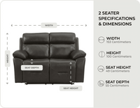 Milano Genuine Leather Grey Electric Power Recliner 2 Seater Sofa