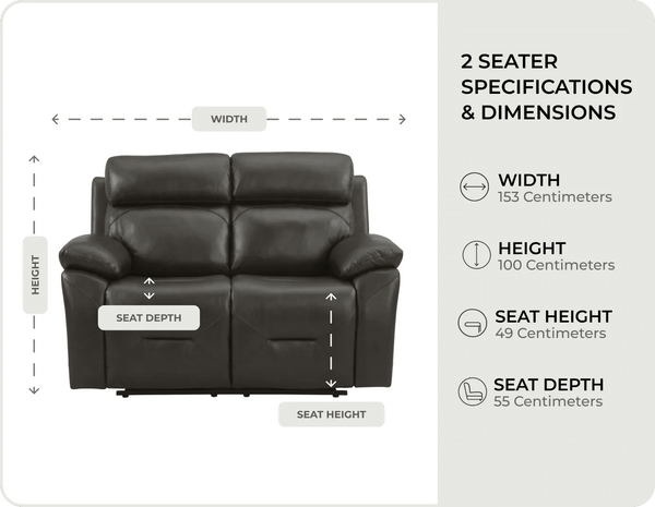 Milano Genuine Leather Grey Electric Power Recliner 2 Seater Sofa