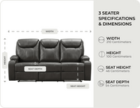 Cinemax Grey Electric Leather 3 Seater Recliner Sofa With Two Cup Holders