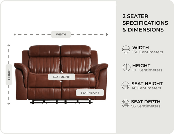 Martini Genuine Leather Tan Electric Power Recliner 2 Seater Sofa