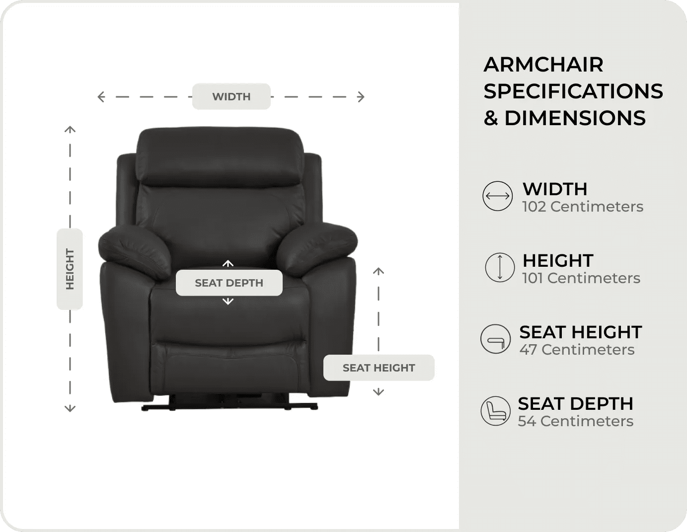 Torino Genuine Leather Grey Electric Power Recliner Armchair