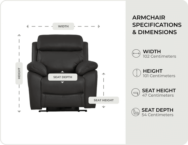 Torino Genuine Leather Grey Electric Power Recliner Armchair