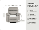 Torino Genuine Leather Light Grey Electric Power Recliner Armchair