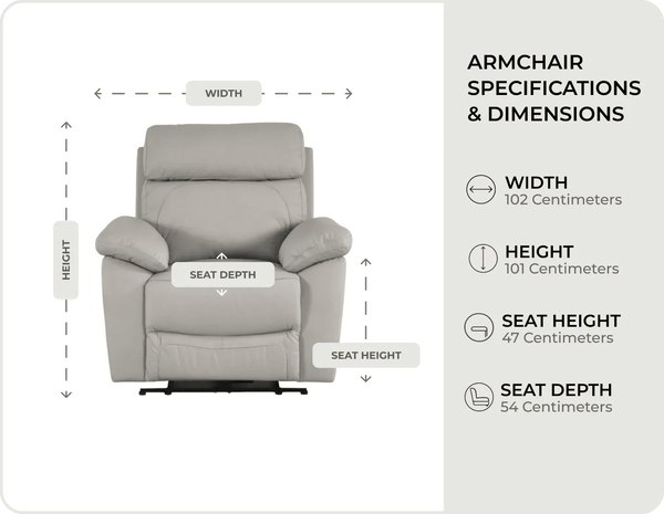 Torino Genuine Leather Light Grey Electric Power Recliner Armchair