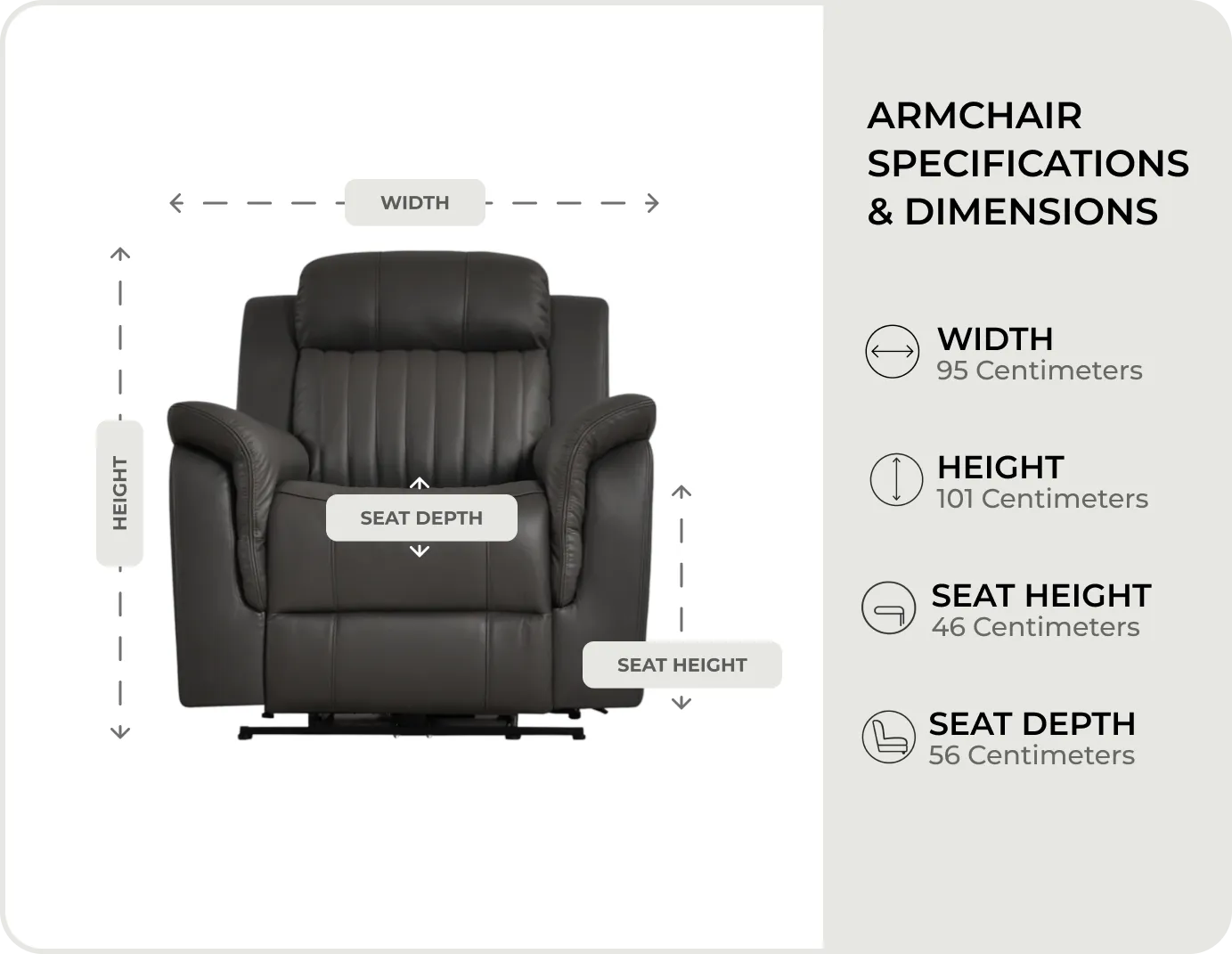Martini Genuine Leather Grey Electric Power Recliner Armchair
