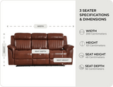 Martini Genuine Leather Tan Electric Power Recliner 3 Seater Sofa
