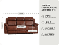 Martini Genuine Leather Tan Electric Power Recliner 3 Seater Sofa