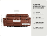 Torino Genuine Leather Tan Electric Power Recliner 3 Seater Sofa