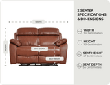 Torino Genuine Leather Tan  Electric Power Recliner 2 Seater Sofa