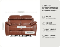 Torino Genuine Leather Tan  Electric Power Recliner 2 Seater Sofa