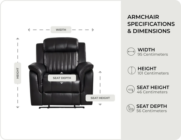 Martini Genuine Leather Black Electric Power Recliner Armchair