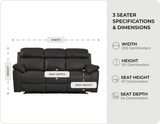 Torino Genuine Leather Grey Electric Power Recliner 3 Seater Sofa