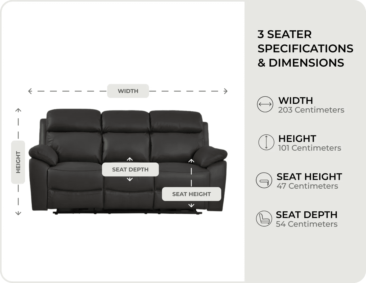 Torino Genuine Leather Grey Electric Power Recliner 3 Seater Sofa