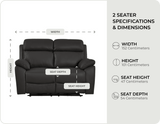 Torino Genuine Leather Grey Electric Power Recliner 2 Seater Sofa