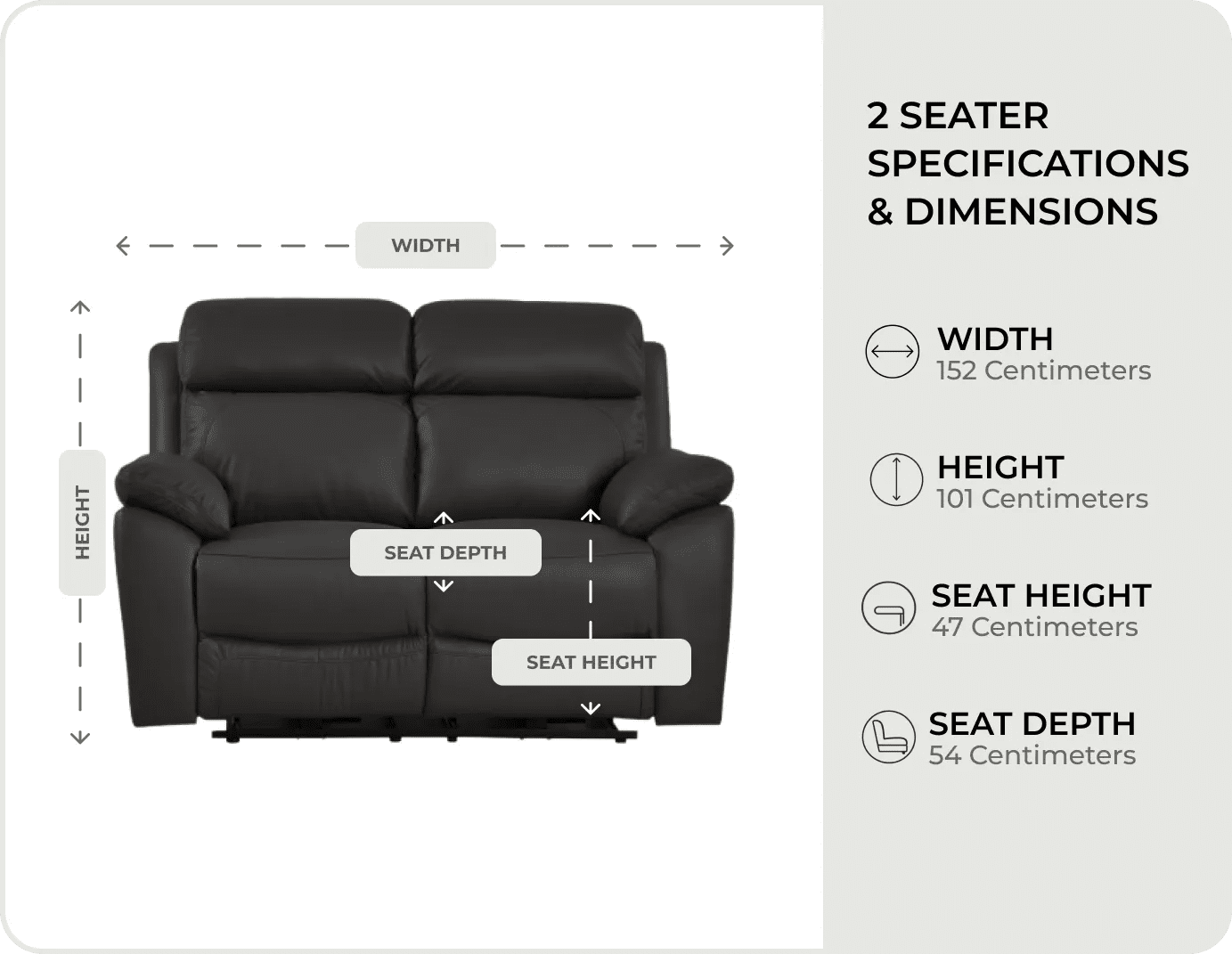 Torino Genuine Leather Grey Electric Power Recliner 2 Seater Sofa