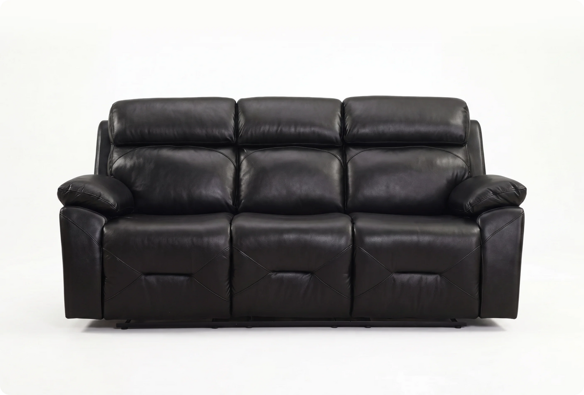 Milano Genuine Leather Black 3 Seater Sofa