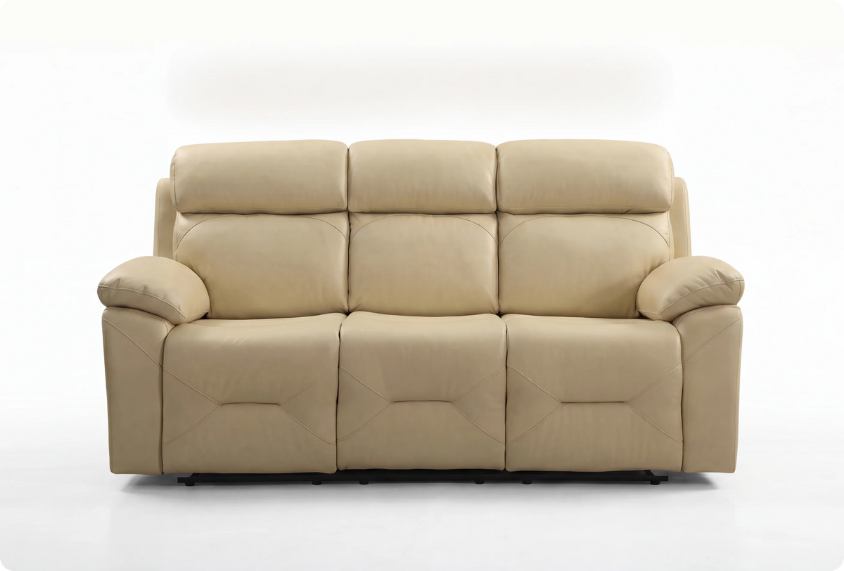 Milano Genuine Leather Cream 3 Seater Sofa