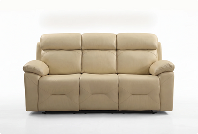 Milano Genuine Leather Cream Electric Power Recliner 3 Seater Sofa