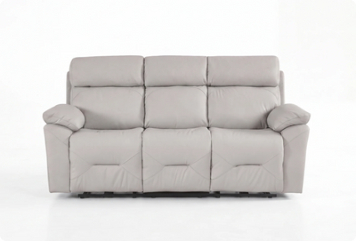 Milano Genuine Leather Light Grey Electric Power Recliner 3 Seater Sofa
